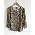 Camicetta a maniche lunghe leopardata da donna